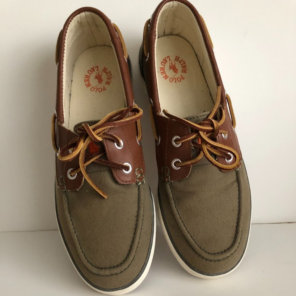 Men's Polo Ralph Lauren 2-Tone Canvas and Leather Boat Shoes size 8
